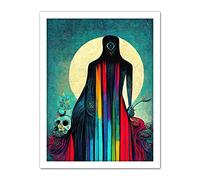Doppelganger33 LTD Death Tarot Card Skull Rainbow Illustration Artwork Framed Wall Art Print 18X24 inch