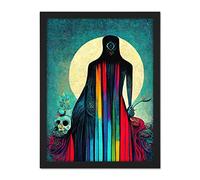 Doppelganger33 LTD Death Tarot Card Skull Rainbow Illustration Artwork Framed Wall Art Print 18X24 inch