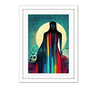 Doppelganger33 LTD Death Tarot Card Skull Rainbow Illustration Artwork Framed Wall Art Print 18X24 Inch