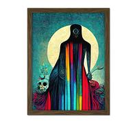 Doppelganger33 LTD Death Tarot Card Skull Rainbow Illustration Artwork Framed Wall Art Print 18X24 inch