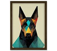 Doppelganger33 LTD Doberman Dog Colourful Geometric Artwork Framed Wall Art Print A4