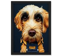 Doppelganger33 LTD Dog In Dungarees Detailed Portrait Orange Bandana Artwork Framed Wall Art Print A4