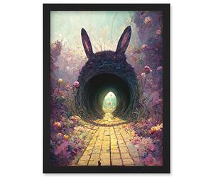 Doppelganger33 LTD Down The Rabbit Hole Alice In Wonderland Easter Bunny Tunnel Artwork Framed Wall Art Print A4