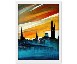 Doppelganger33 LTD Dramatic Glasgow City Skyline Modern Artwork Framed Wall Art Print A4