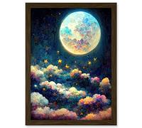 Doppelganger33 LTD Dreamy Night Sky Moon Stars Colourful Clouds Kids Cute Artwork Framed A3 Wall Art Print