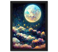Doppelganger33 LTD Dreamy Night Sky Moon Stars Colourful Clouds Kids Cute Artwork Framed A3 Wall Art Print