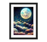 Doppelganger33 LTD Dreamy Night Sky Moon Stars Colourful Clouds Kids Cute Artwork Framed Wall Art Print 18X24 Inch