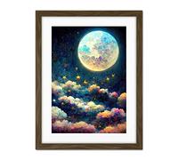 Doppelganger33 LTD Dreamy Night Sky Moon Stars Colourful Clouds Kids Cute Artwork Framed Wall Art Print 18X24 Inch