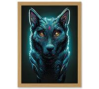 Doppelganger33 LTD Electric Blue Luminescent Wolf Spirit Animal Guide Artwork Framed Wall Art Print A4