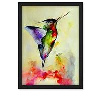 Doppelganger33 LTD Elegant Hummingbird Abstract Watercolour Artwork Framed A3 Wall Art Print