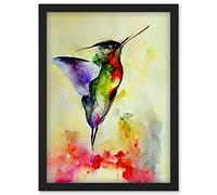 Doppelganger33 LTD Elegant Hummingbird Abstract Watercolour Artwork Framed Wall Art Print A4