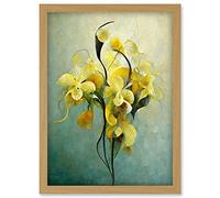 Doppelganger33 LTD Elegant Orchid Yellow Modern Artwork Framed Wall Art Print A4