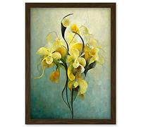 Doppelganger33 LTD Elegant Orchid Yellow Modern Artwork Framed Wall Art Print A4