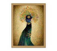 Doppelganger33 LTD Elegant Peacock Portrait In Emerald And Gold Gustav Klimt Artwork Framed Wall Art Print 18X24 Inch