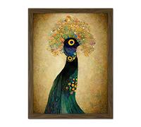 Doppelganger33 LTD Elegant Peacock Portrait In Emerald And Gold Gustav Klimt Artwork Framed Wall Art Print 18X24 Inch