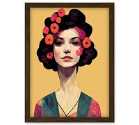 Doppelganger33 LTD Elegant Vintage Boho Portrait Floral Hair Woman Artwork Framed Wall Art Print A4