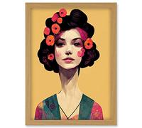 Doppelganger33 LTD Elegant Vintage Boho Portrait Floral Hair Woman Artwork Framed Wall Art Print A4