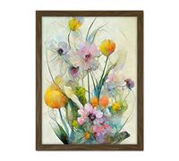 Doppelganger33 LTD Elegant Watercolour Pink And Yellow Spring Flower Bouquet Illustration Artwork Framed Wall Art Print 18X24 Inch