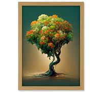 Doppelganger33 LTD Ethereal Bonsai Lone Tree Green Orange Artwork Framed A3 Wall Art Print