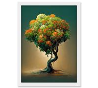 Doppelganger33 LTD Ethereal Bonsai Lone Tree Green Orange Artwork Framed A3 Wall Art Print