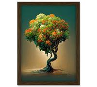 Doppelganger33 LTD Ethereal Bonsai Lone Tree Green Orange Artwork Framed A3 Wall Art Print