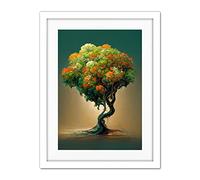 Doppelganger33 LTD Ethereal Bonsai Lone Tree Green Orange Artwork Framed Wall Art Print 18X24 Inch