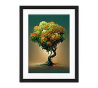 Doppelganger33 LTD Ethereal Bonsai Lone Tree Green Orange Artwork Framed Wall Art Print 18X24 Inch