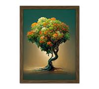 Doppelganger33 LTD Ethereal Bonsai Lone Tree Green Orange Artwork Framed Wall Art Print 18X24 Inch