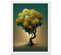 Doppelganger33 LTD Ethereal Bonsai Lone Tree Green Orange Artwork Framed Wall Art Print A4