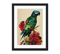 Doppelganger33 LTD Exotic Flowers And Feathers Macaw Parrot And Jungle Blooms Artwork Framed Wall Art Print 18X24 Inch