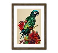 Doppelganger33 LTD Exotic Flowers And Feathers Macaw Parrot And Jungle Blooms Artwork Framed Wall Art Print 18X24 Inch