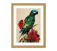 Doppelganger33 LTD Exotic Flowers And Feathers Macaw Parrot And Jungle Blooms Artwork Framed Wall Art Print 18X24 Inch