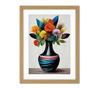 Doppelganger33 LTD Exotic Vibrant Flower Bouquet In Black Decorated Vase Artwork Framed Wall Art Print 18X24 Inch