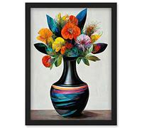Doppelganger33 LTD Exotic Vibrant Flower Bouquet In Black Decorated Vase Artwork Framed Wall Art Print A4