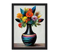 Doppelganger33 LTD Exotic Vibrant Flower Bouquet In Black Decorated Vase Artwork Framed Wall Art Print 18X24 Inch