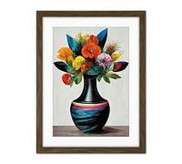 Doppelganger33 LTD Exotic Vibrant Flower Bouquet In Black Decorated Vase Artwork Framed Wall Art Print 18X24 Inch