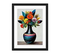 Doppelganger33 LTD Exotic Vibrant Flower Bouquet In Black Decorated Vase Artwork Framed Wall Art Print 18X24 Inch