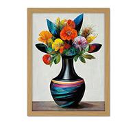 Doppelganger33 LTD Exotic Vibrant Flower Bouquet In Black Decorated Vase Artwork Framed Wall Art Print 18X24 Inch