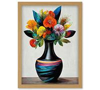 Doppelganger33 LTD Exotic Vibrant Flower Bouquet In Black Decorated Vase Artwork Framed Wall Art Print A4