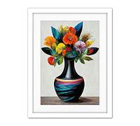 Doppelganger33 LTD Exotic Vibrant Flower Bouquet In Black Decorated Vase Artwork Framed Wall Art Print 18X24 Inch