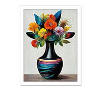 Doppelganger33 LTD Exotic Vibrant Flower Bouquet In Black Decorated Vase Artwork Framed Wall Art Print 18X24 Inch