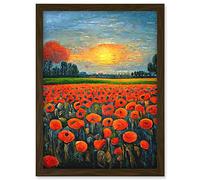 Doppelganger33 LTD Flanders Field At Sunset Expressionism Oil Paint Poppy Flowers Artwork Framed A3 Wall Art Print