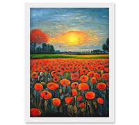 Doppelganger33 LTD Flanders Field At Sunset Expressionism Oil Paint Poppy Flowers Artwork Framed Wall Art Print A4