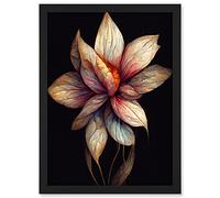 Doppelganger33 LTD Floral Abstract Botanical On Black Background Artwork Framed Wall Art Print A4
