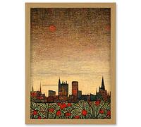 Doppelganger33 LTD Floral City Skyline Poppies William Morris Artwork Framed Wall Art Print A4