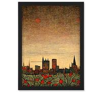 Doppelganger33 LTD Floral City Skyline Poppies William Morris Artwork Framed Wall Art Print A4