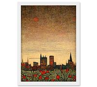Doppelganger33 LTD Floral City Skyline Poppies William Morris Artwork Framed Wall Art Print A4