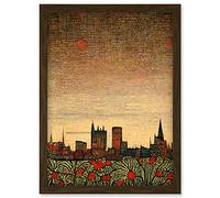 Doppelganger33 LTD Floral City Skyline Poppies William Morris Artwork Framed Wall Art Print A4