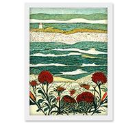 Doppelganger33 LTD Floral Shoreline Coastal Landscape Summer Seaside Artwork Framed Wall Art Print A4