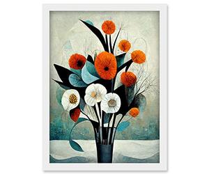 Doppelganger33 LTD Flowers Floral Display Bouquet Modern Abstract Teal Orange Artwork Framed Wall Art Print A4